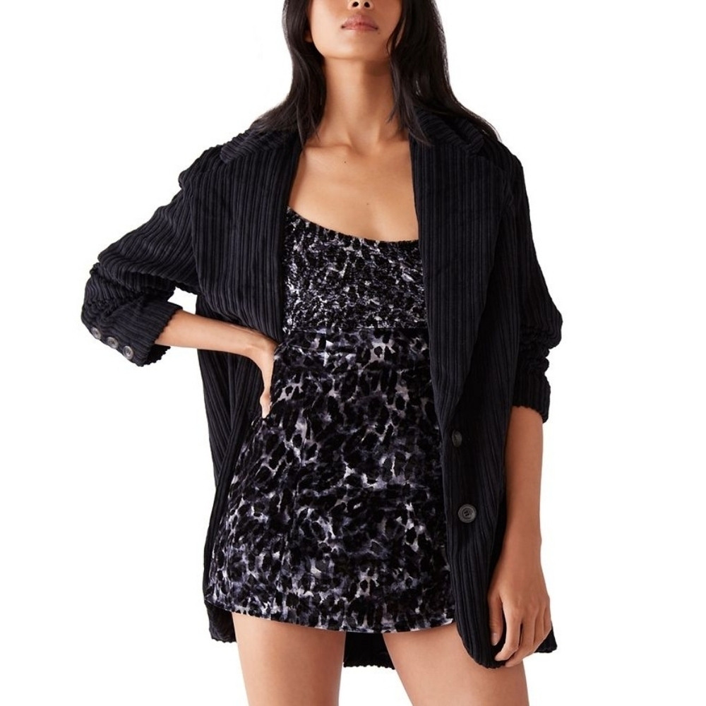 Free People Virgo Moon Velvet Mini dress Silver Combo leopard print medium NEW